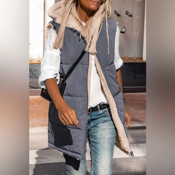 Zip-Up Longline Hooded Vest